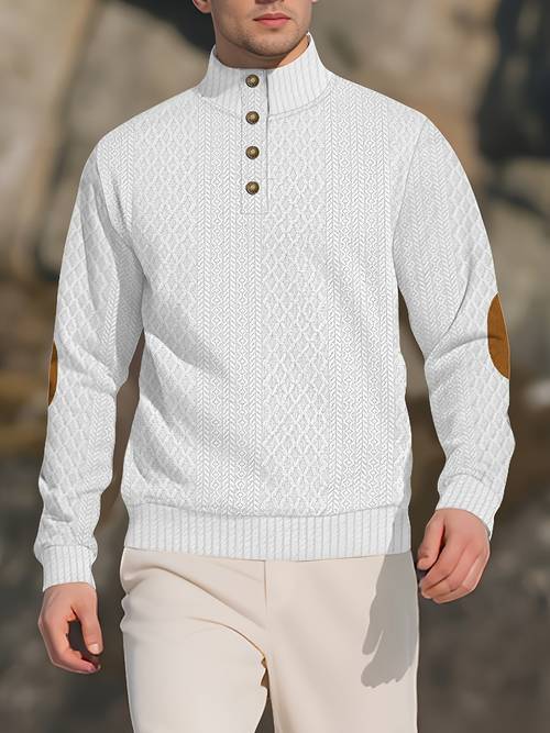 1pc mens stylish casual business golf attire premium solid color jacquard henley shirt breathable warm button up with chest pocket ideal for indoor outdoor activities fall golf shir