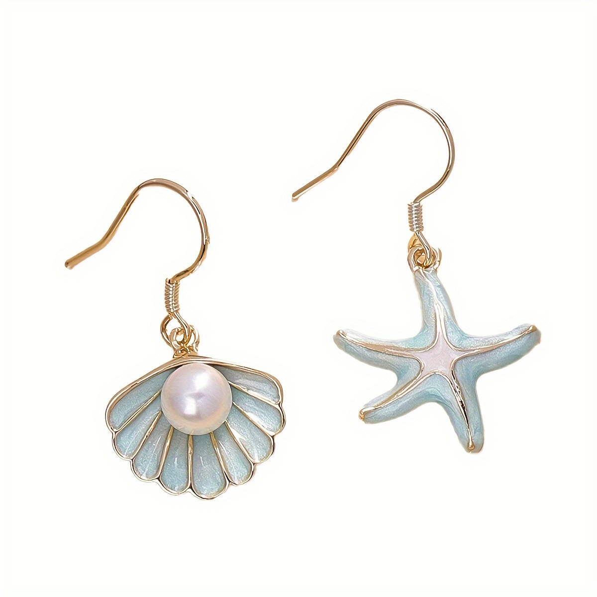 

Golden Starfish 5mm White Seashell Drop Earrings For Women Scallop Boho Ocean Hawaiian Beach Earrings Vacation Summer Charms Jewelry Gift