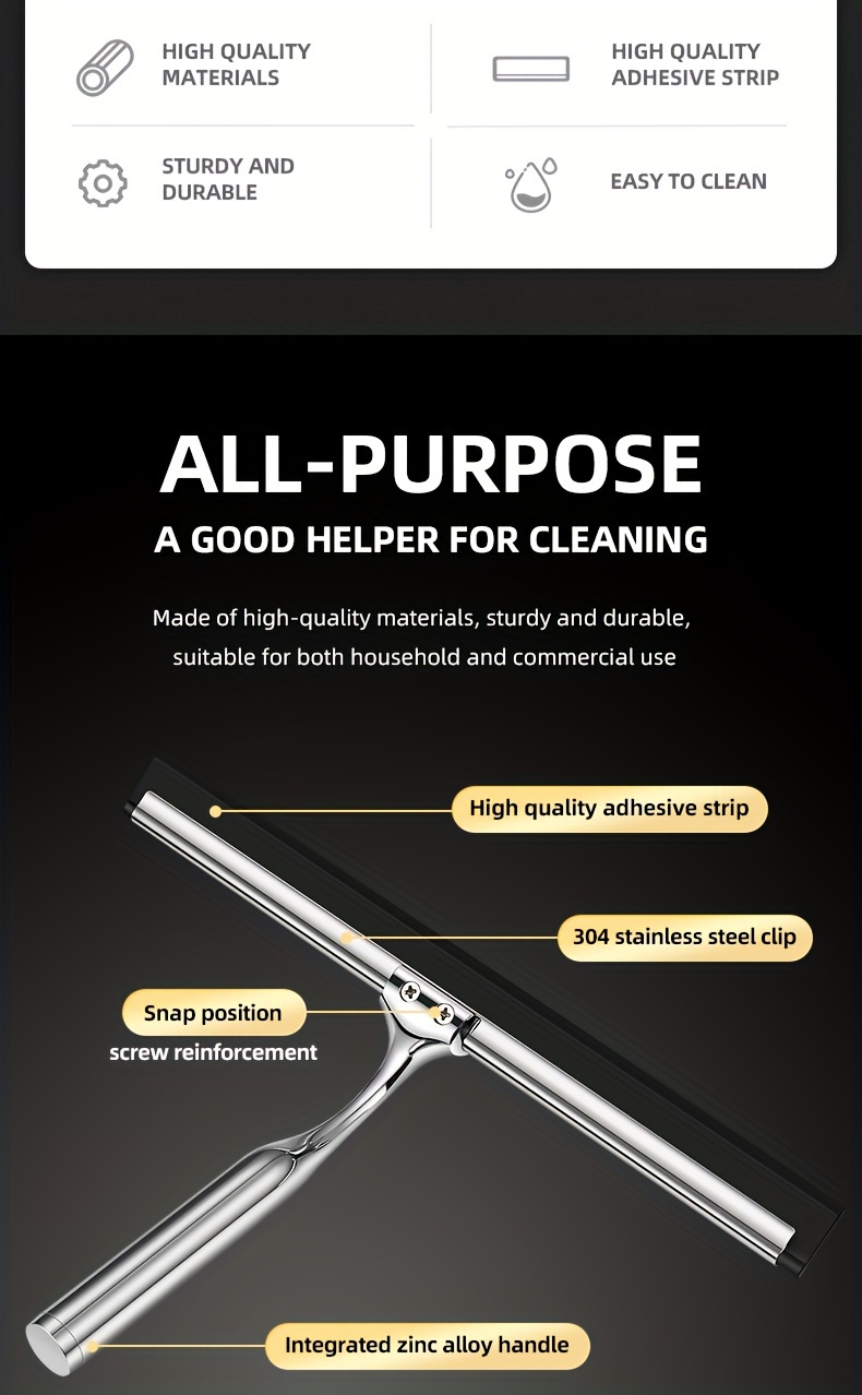 1pc professional stainless   wiper with   multi purpose cleaning tool for bathroom kitchen floor and glass   window cleaning scraper details 1