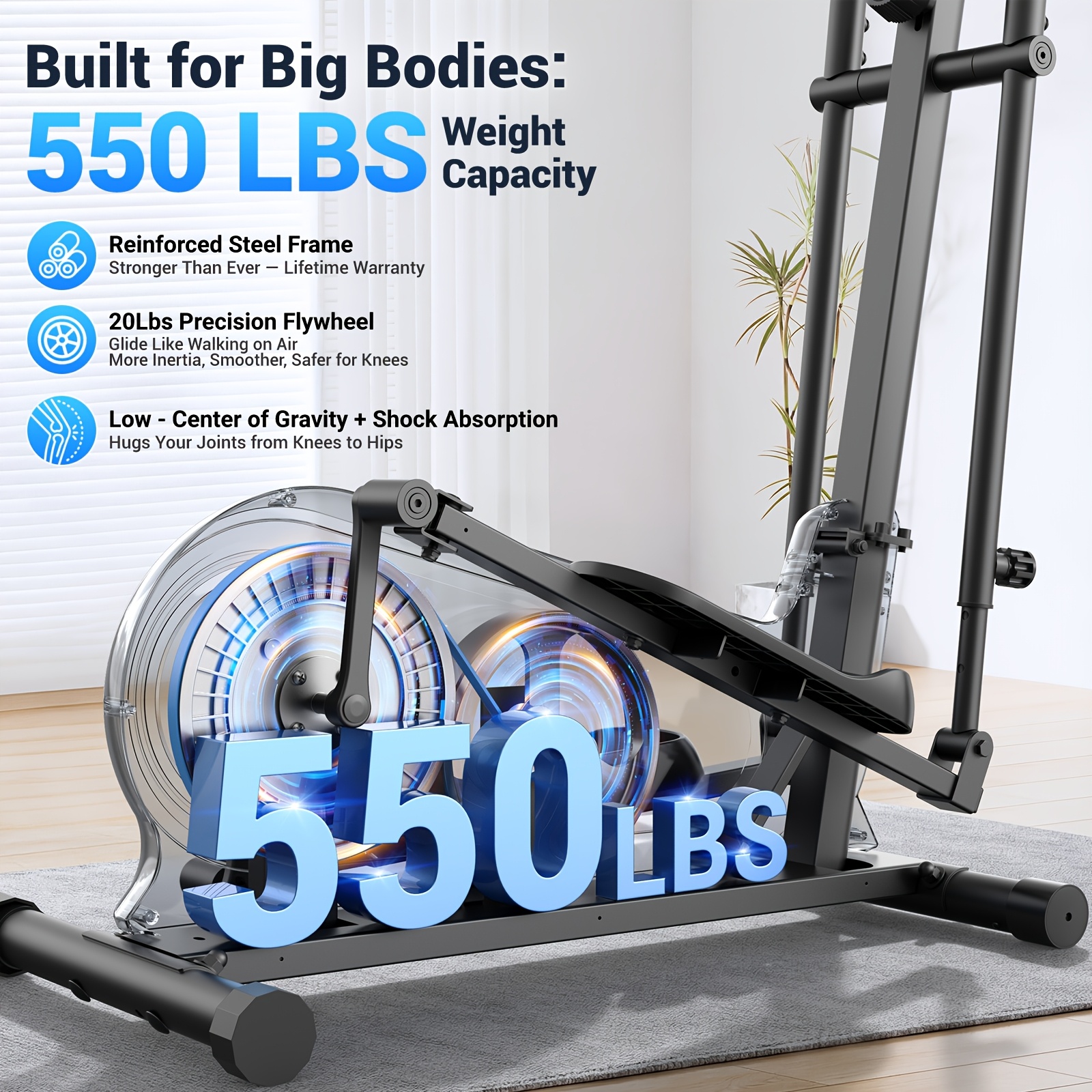 elliptical trainer a home elliptical with an   magnetic   system featuring 16   levels a foldable home elliptical with an lcd display a christmas gift for   Product details 6