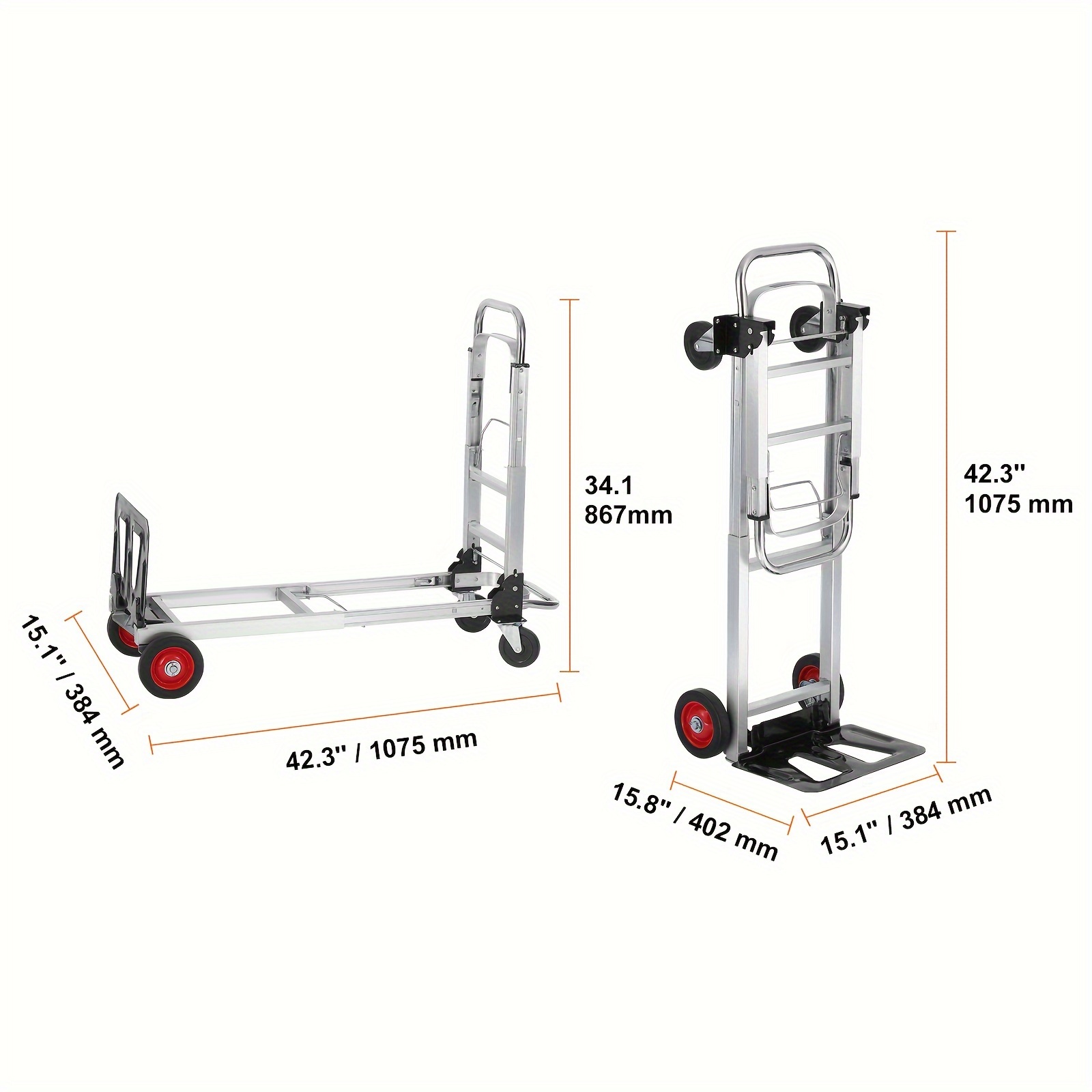  aluminum folding hand truck 2 in 1 design 400 lbs capacity heavy duty industrial collapsible cart with rubber wheels for transport and warehouse supermarket garden details 0