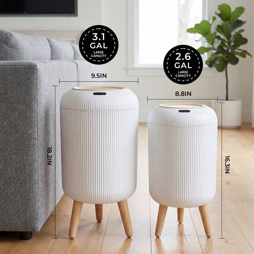 2 sensor trash cans 10l 12l automatic touchless waste bins with wooden legs and lid large capacity motion sensor trash bins for bathroom bedroom kitchen and office hands free and garbage solution