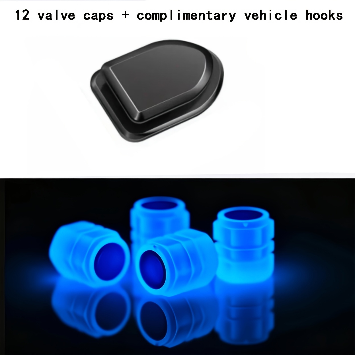TEMU -in-dark Tire Valve (universal Style) - 1 Set (16pcs -dark Valve Caps And 1pc Car Hook) Fluorescent Tire Valve Caps, Made Of Durable Abs