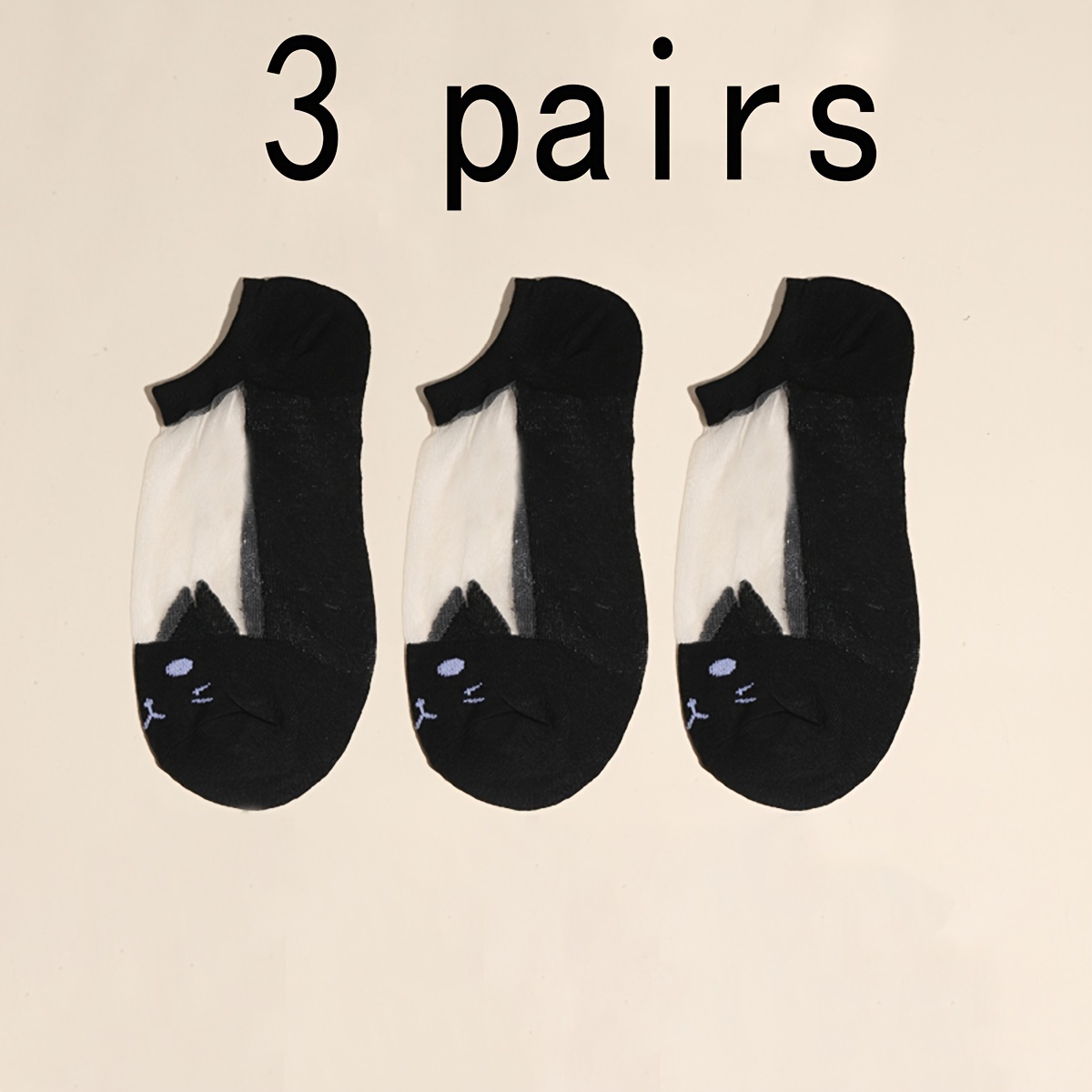 

3pcs Women's Cute Ankle Socks - Ultra-thin, Breathable Nylon , No-show Low-cut Design, Black & White Pattern With , Summer, Casual Wear Socks | Design | Flexible Socks