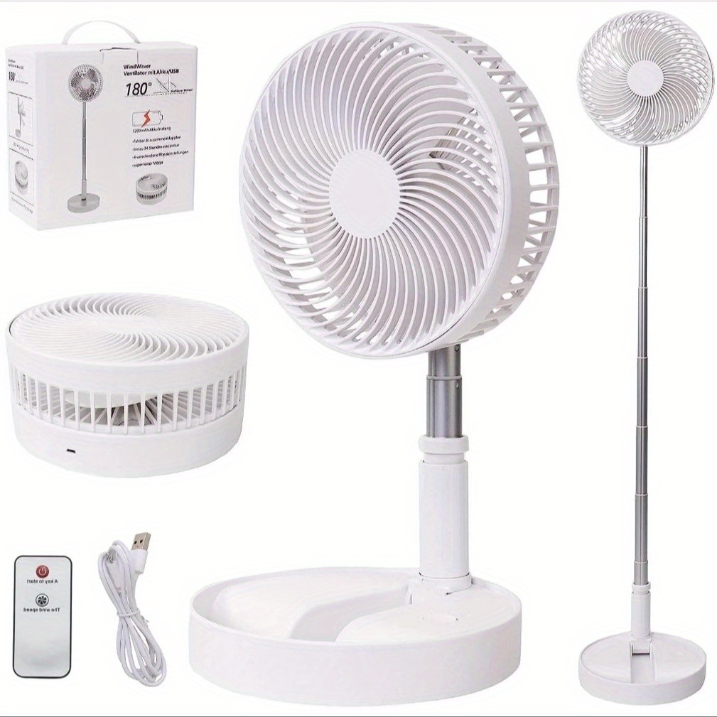 TEMU Portable Pedestal Fan, Standing Fan Foldable Desk Fan, Remote Control Telescopic Quiet Timer Fan For Home Kitchen Outdoor Camping