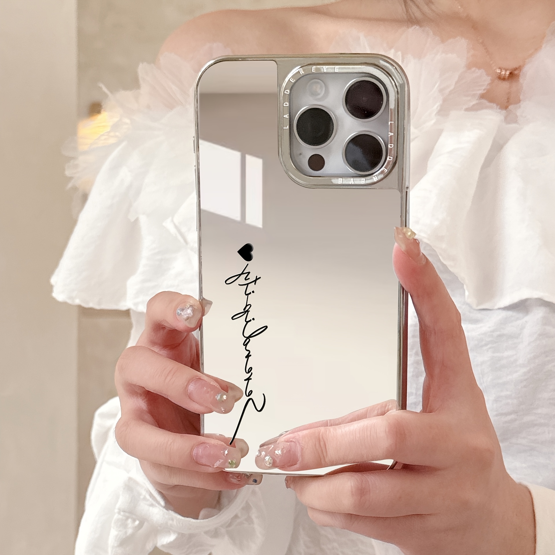 Personalized Phone Case for iPhone 16 15 14 13 12 11 Pro Max Customized Initials Name Letter Fashionable 2-in-1 Plating Mirror Pattern Phone Case Makeup Mirror DIY Engraved Gift Cover 16 15 14 Plus