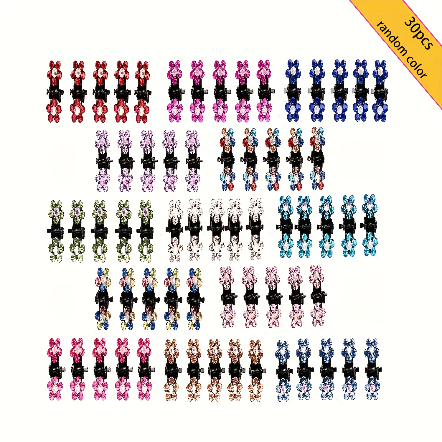 Image of 30pcs Random Rhinestone Metal Clips With Mixed Color Flower Stones, Non-slip Jaw Clips With Shiny Teeth, Metal Hair Clips And Accessories For Women