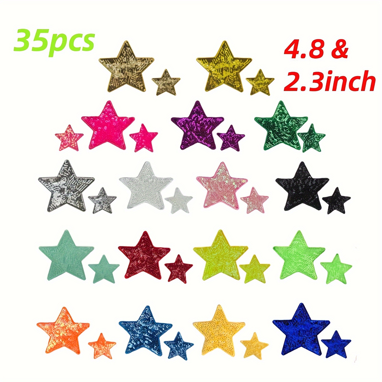 

35pcs Sequin Star Iron On Patches Stars Patches Embroidery Sequin Patches For Clothes Hats Backpacks Costume