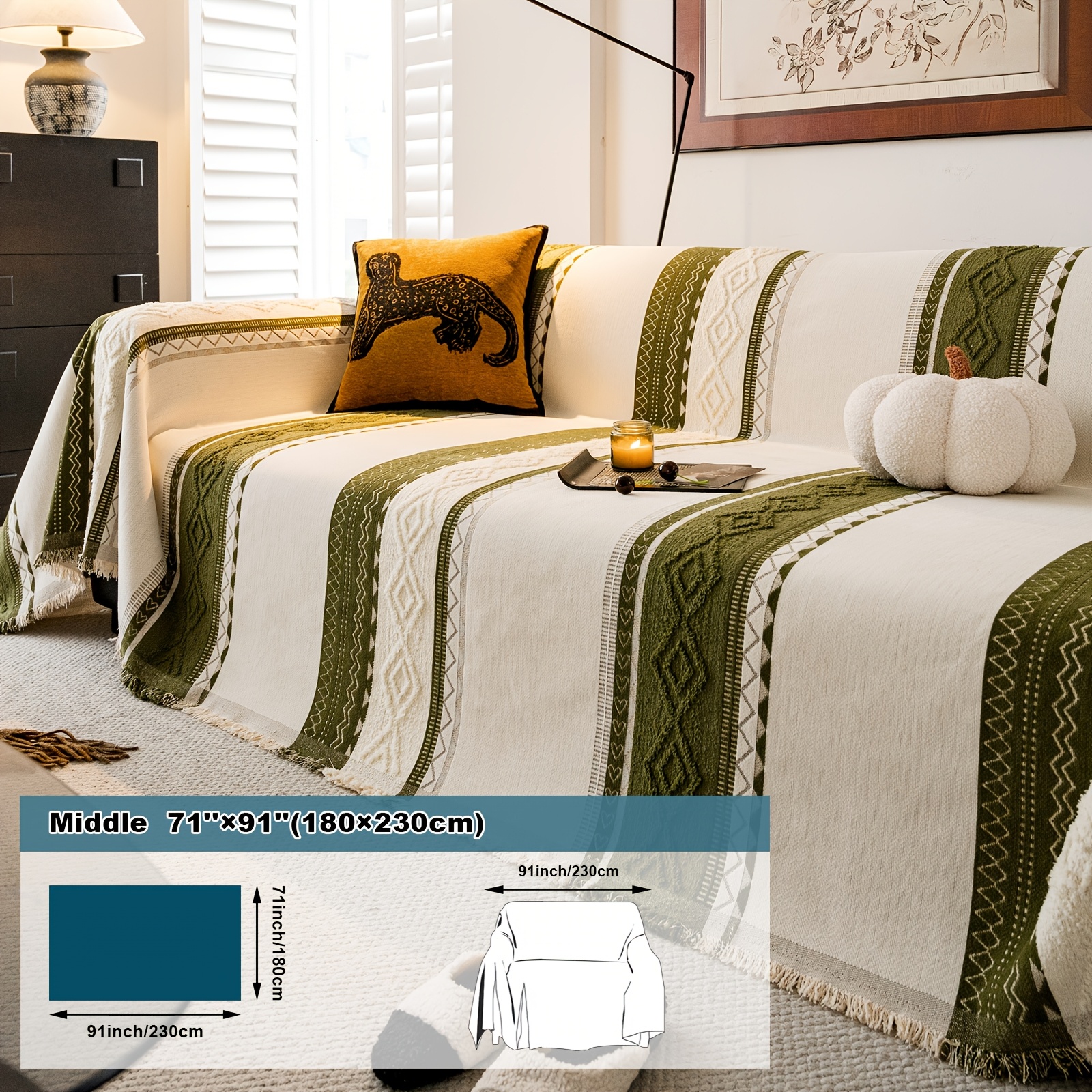 Wilderness Chenille & Faux Fur Blend Sofa Throw, Bohemian Style