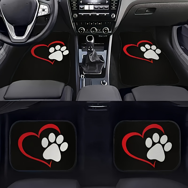 

4pcs Car Floor Set, Universal Dustproof Automotive & Rear , Dog Paw , Polyester Accessories