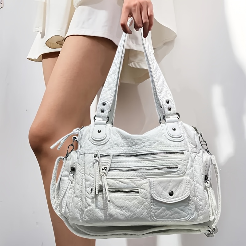Sac à Bandoulière Femme Y2K – Cuir PU Argenté Plissé – Style Hobo Sac Crossbody