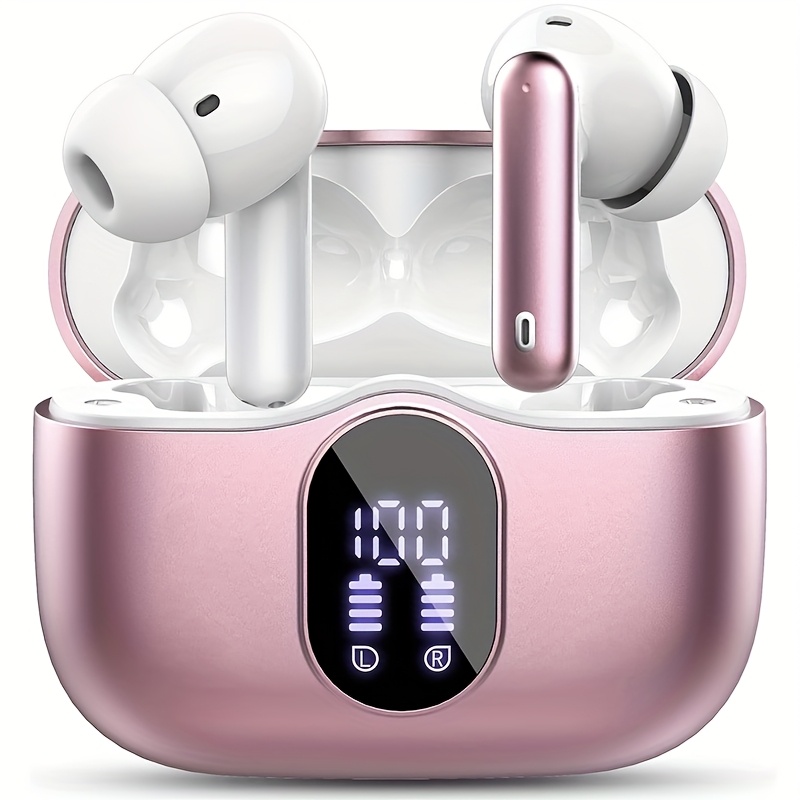 TEMU Auriculares inalámbricos 5.3 con estéreo de graves profundos, 36 horas de reproducción y estuche de carga LED, micrófonos ENC con reducción de