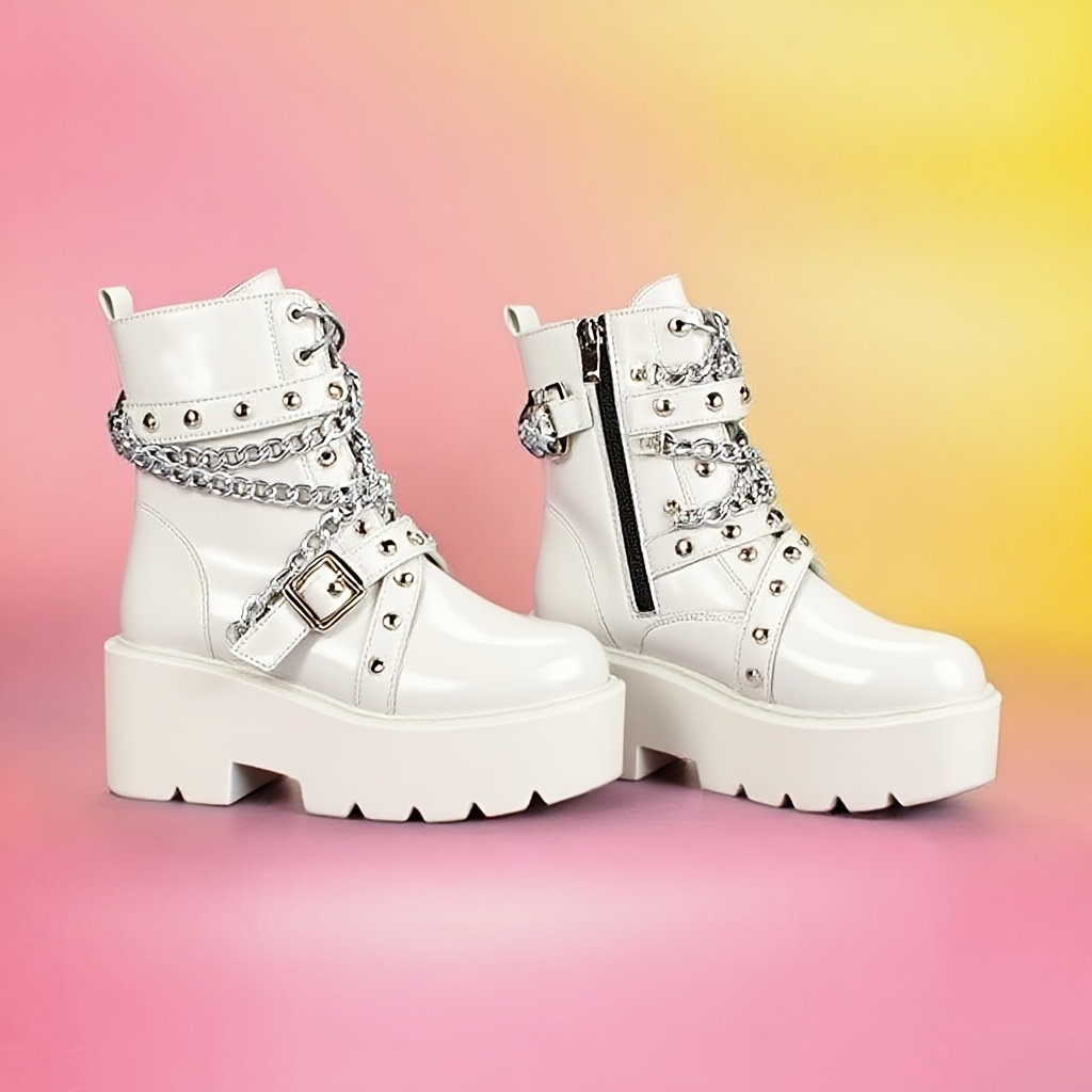 y2k platform boots punk chain boots black patent gothic - Temu