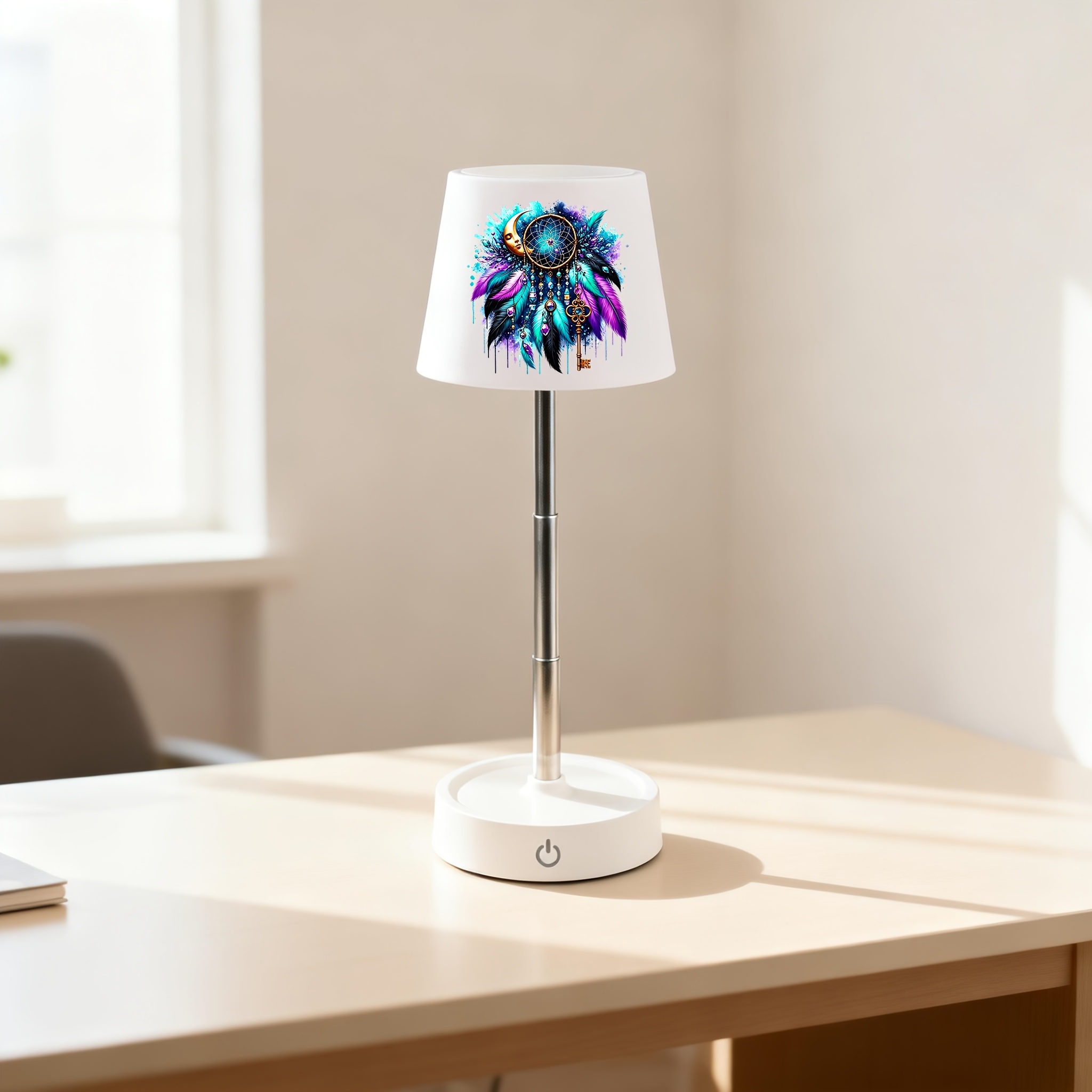 Star Feather Gem Vintage Key Boho Pattern Desk Lamp