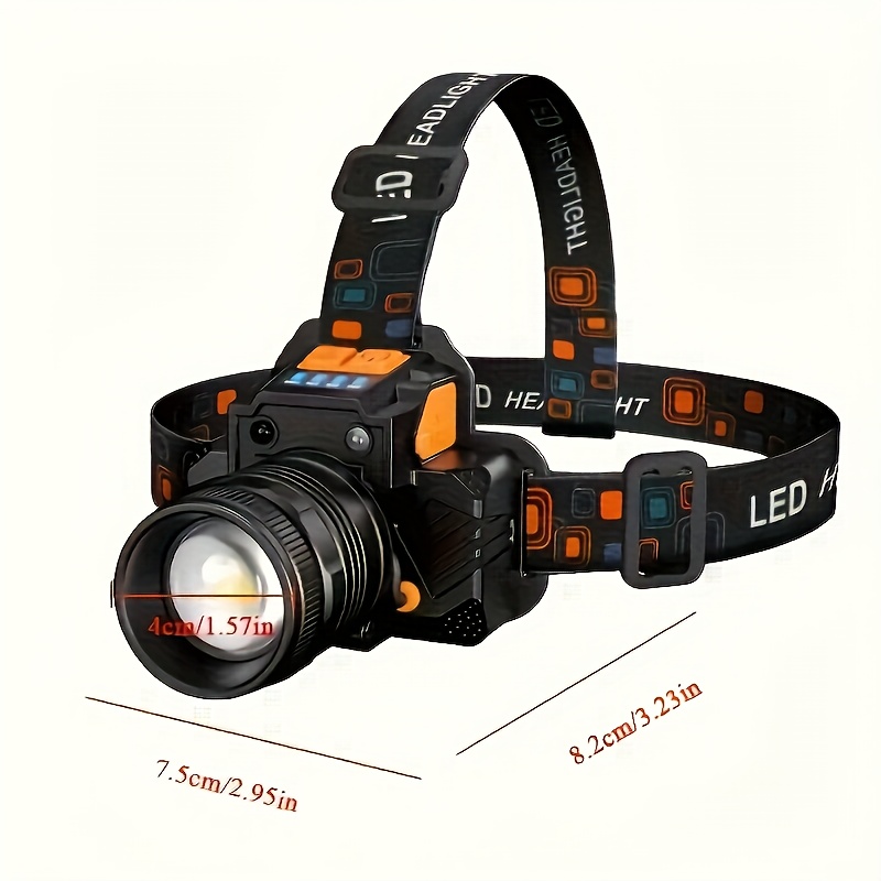 TEMU Rechargeable Headlamp Headlamp Flashlight, High Xhp160 Bright, 3 Headlamp Fishing, Home Decoration Hardware Tools Camping, Running, Hunting,