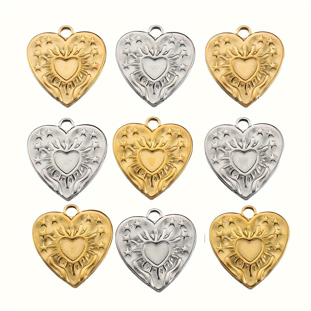 

5-piece Vintage Heart Charms, 1.7cm Stainless Steel Pendants For Diy Jewelry Making - Ideal For Bracelets & Necklaces