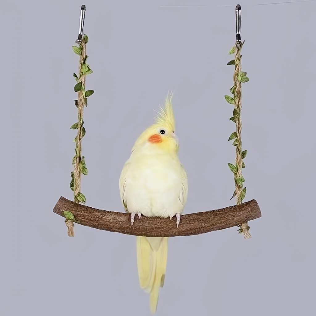 

1pc Natural Swing With Vine Accents, Climbing Perch For Parakeets, Cockatiels, - Solid Cage Accessory For Foraging, Gnawing, And Play