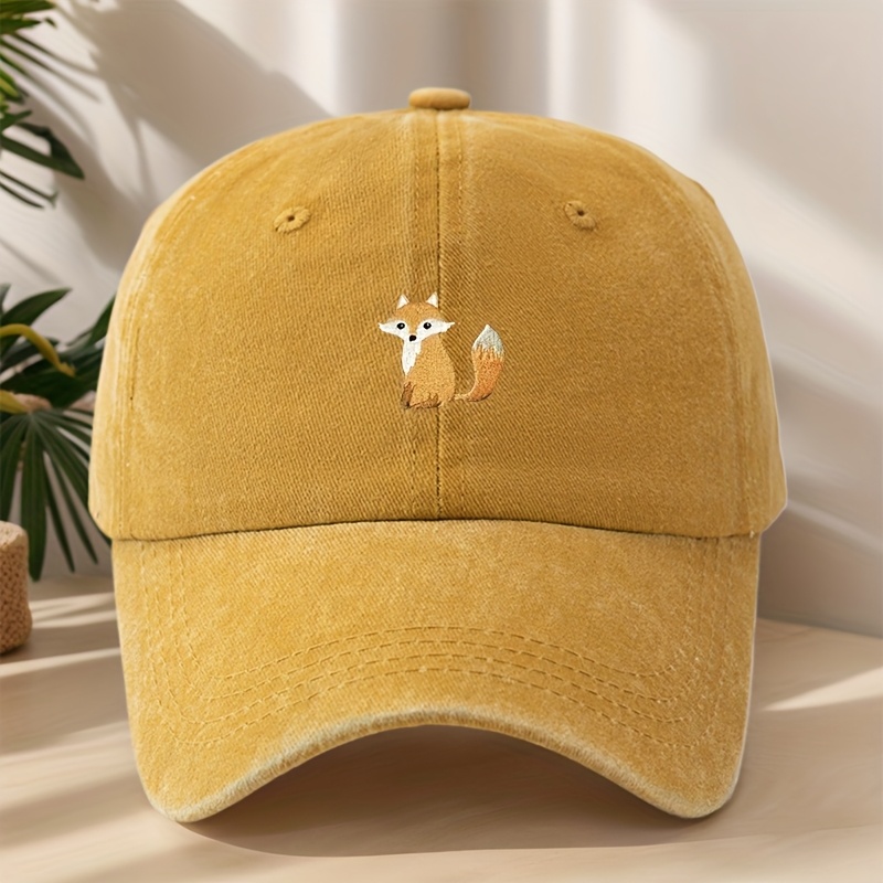 E-shop Fox Stickerei Baseball Cap Klassisch Gewaschen Vintage Used Duckbill Hat Individuelle Street Hip-Hop Cap Outdoor Freizeit Sport Shopping Urlaub