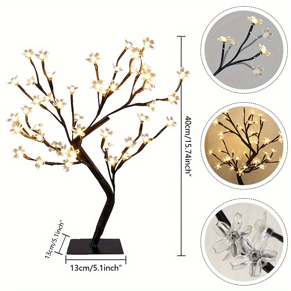 48LED Cherry Blossom Tree Light - Office Lighting Tabletop Night Light with Warm White Plug-in Adapter for Indoor Home Bedroom Living Room_voghion.com