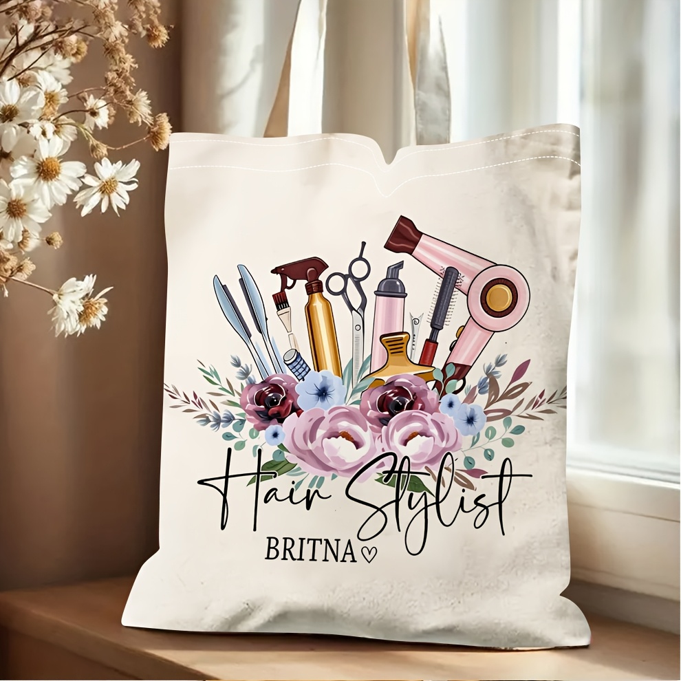 TEMU 1pc Personalized Hair Stylist Tote Bag Suitable For Hairstylists, Barber Gifts, Custom Text & Hair Tools Design, Durable Handbag For Groomsmen,