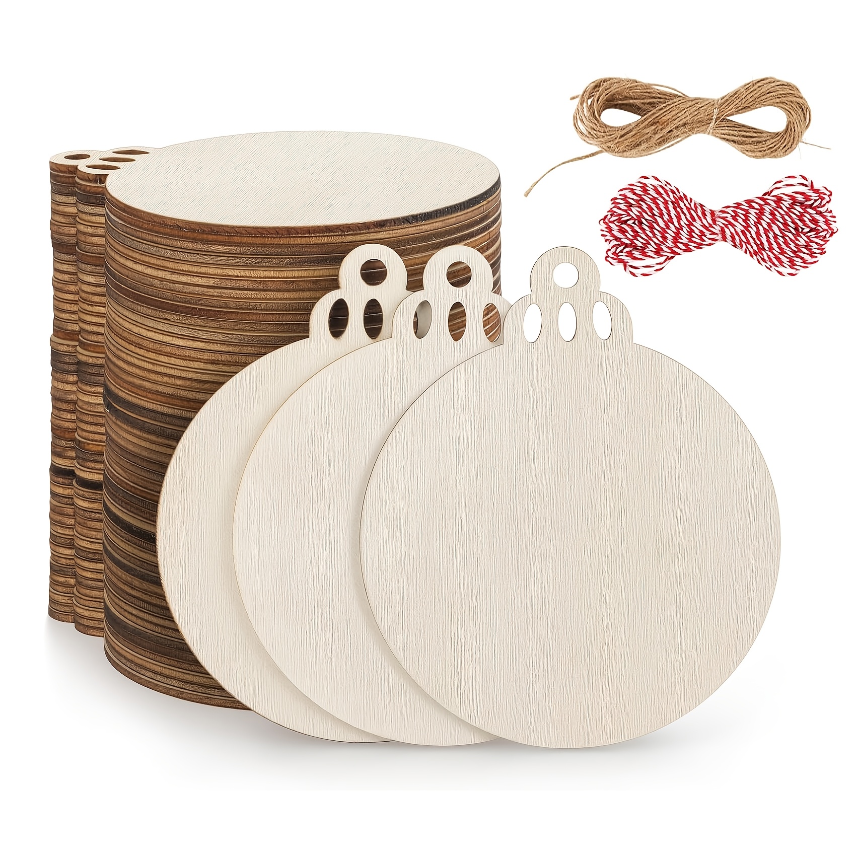 TEMU 60 pezzi di ornamenti natalizi in legno da 3,5 pollici, fette di legno preforate per artigianato, decorazioni per feste e ornamenti per le feste