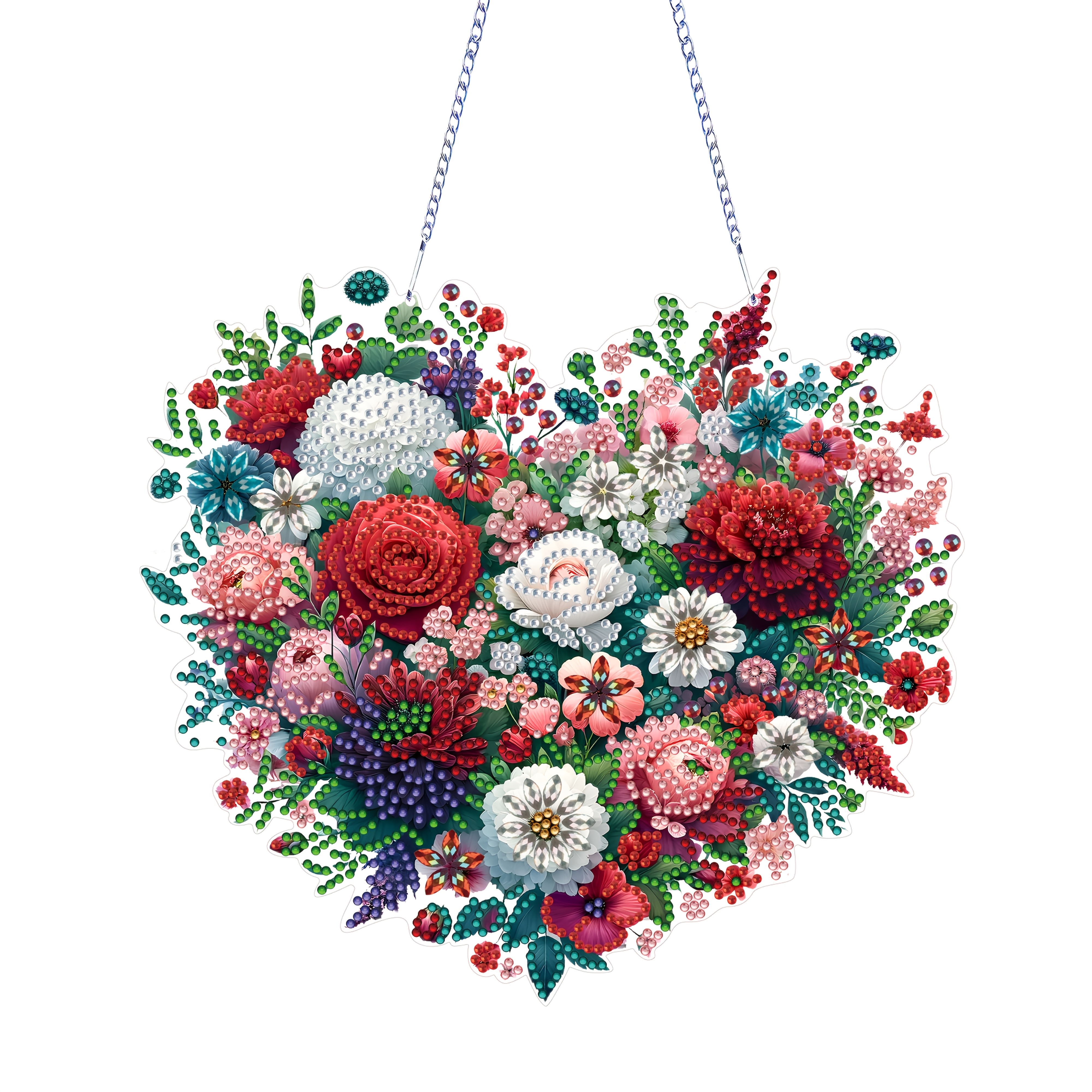 

1pc 5d Diy Diamond Painting Acrylic Heart-shaped Floral Wreath, Dual-sided Irregular Crystal Rhinestones, 's Day Gift, Door Frame & Window Wall Decor