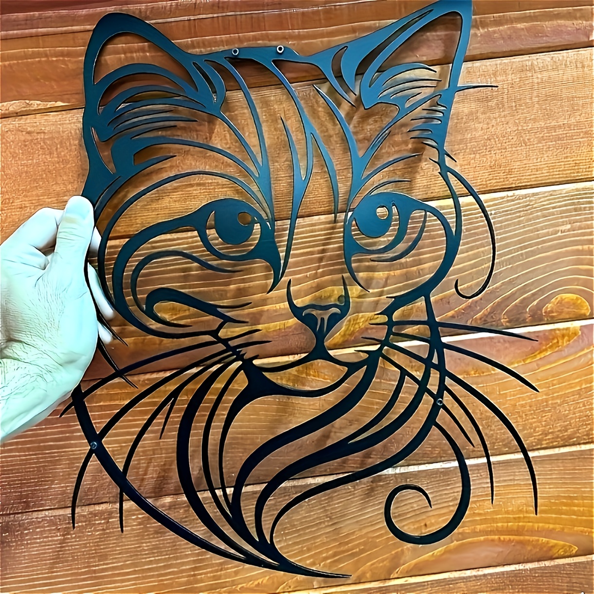 Image of A Minimalist Metal Cat Wall Art Piece Measuring Inches In Black, Ideal For Cat Lovers. Suitable For Pet Shops And Home Decor, It Features Easy-to-install Iron