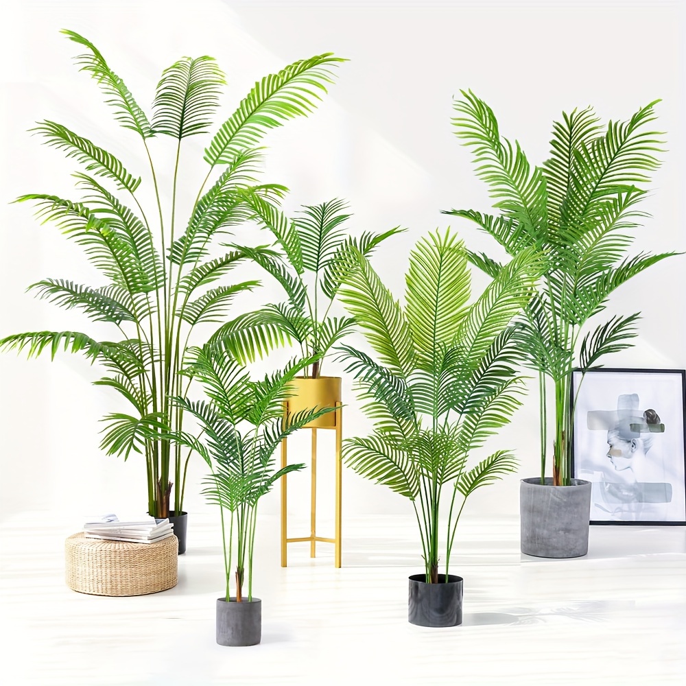 

1pc, Artificial Palm Plant Faux Plant, Fake Palm Tree With Natural Green Leaves And Sturdy Pot For Indoor Outdoor Modern Decoration Perfect Housewarming Gift