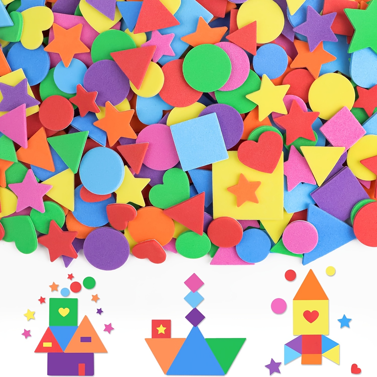 TEMU 1600pcs Multi-colored Foam Stickers, Self-adhesive Foam Shape Stickers, Star, Heart, And Round Geometric Stickers, Suitable For Crafts,