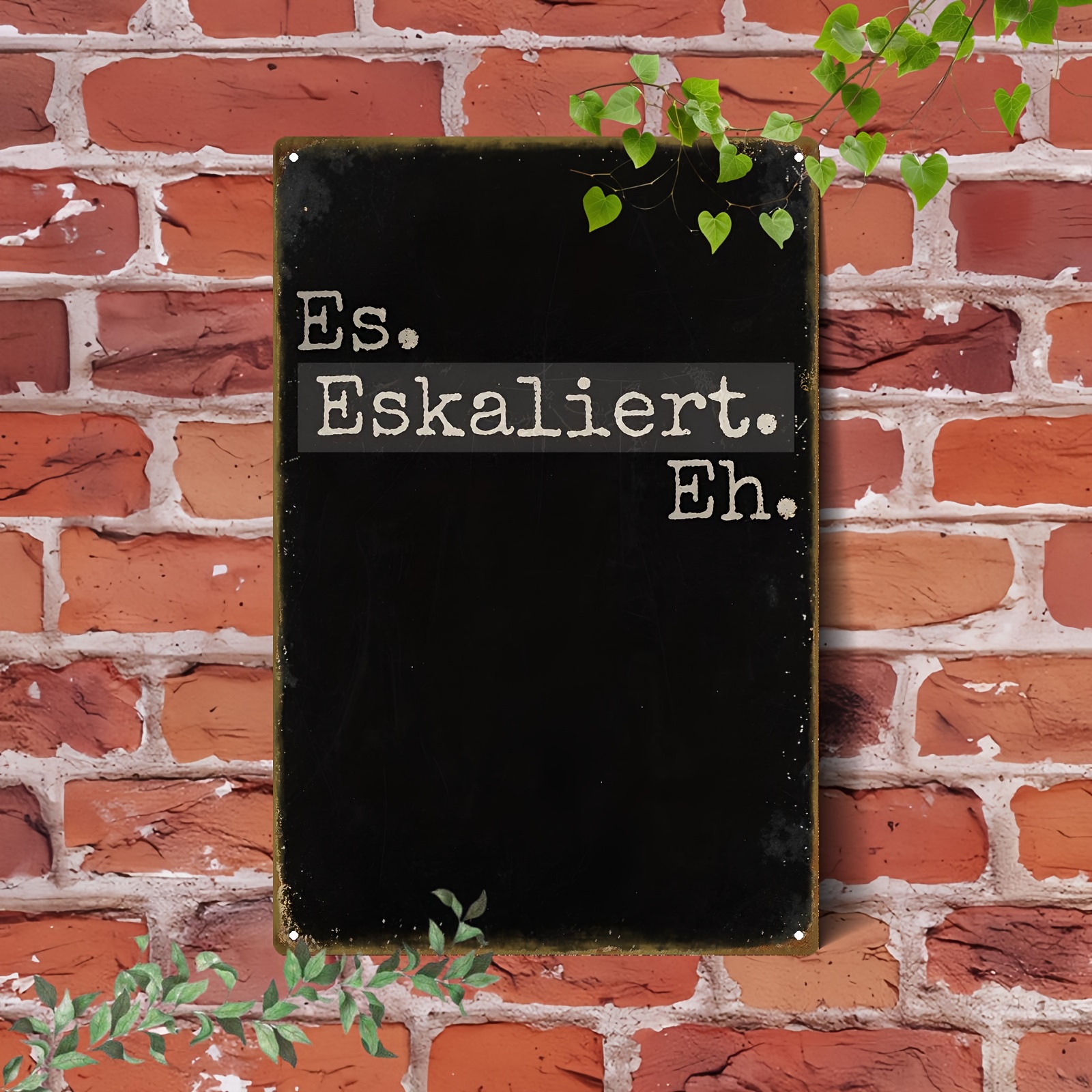 TEMU 2d Flat, 1pc Heavy-duty Iron German Wall Sign - Retro Chalkboard Style With "es, Eskaliert, Eh" - Large 20.32x30.48 Cm Suitable For Man Cave,