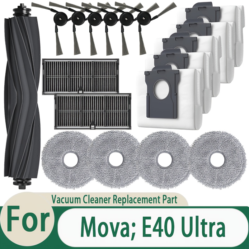 TEMU Kit de remplacement d'additions 18 pièces pour aspirateur robot E40 Ultra, kit d'entretien complet comprenant brosse principale, brosses