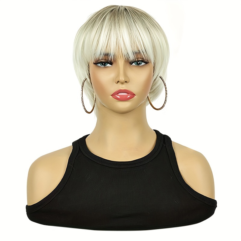 TEMU Short Cut Hair Wig With Bangs 6 Inch Layered Short Hair Wigs For Women Synthetic Hair Daily Use Cosplay
