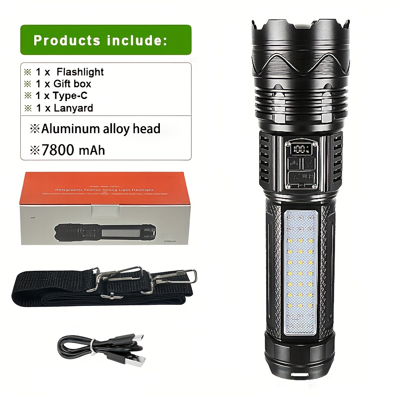 TEMU This Is A Powerful Outdoor Flashlight With A Side Light Feature, Designed For Long-range . It Comes With A Large-capacity Battery For Extended