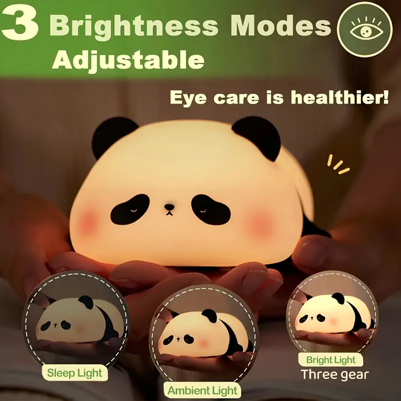 cute panda led night light adjustable brightness bedside lamp childrens use and parent child sleeping companion with usb rechargeability Product details 5