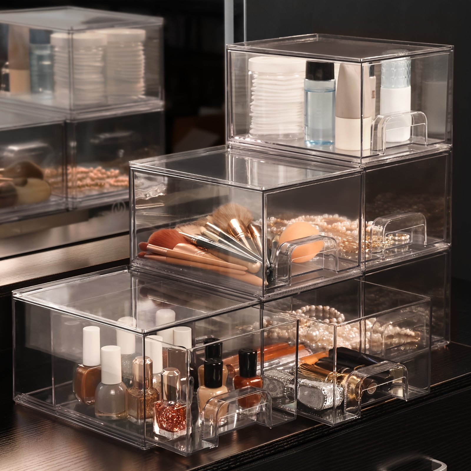   6pcs 12pcs 7 4in acrylic jewelry storage drawers clear stackable organizer boxes jewelry display bins storage for necklaces rings accessories makeups Product details 1