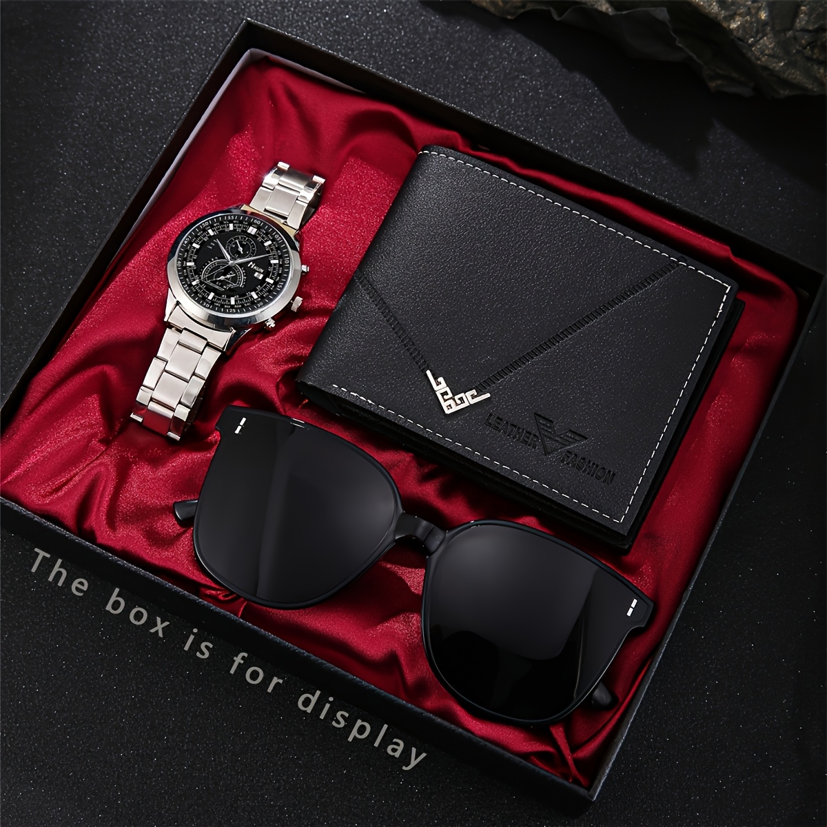 3pcs Men's Business & Accessory Set - Quartz Watch, Wallet & Glasses For Gifts (father's Day,, Christmas) - Complete Outfit For Office, Wedding, - Stylish & Functional 3pcs Bundle