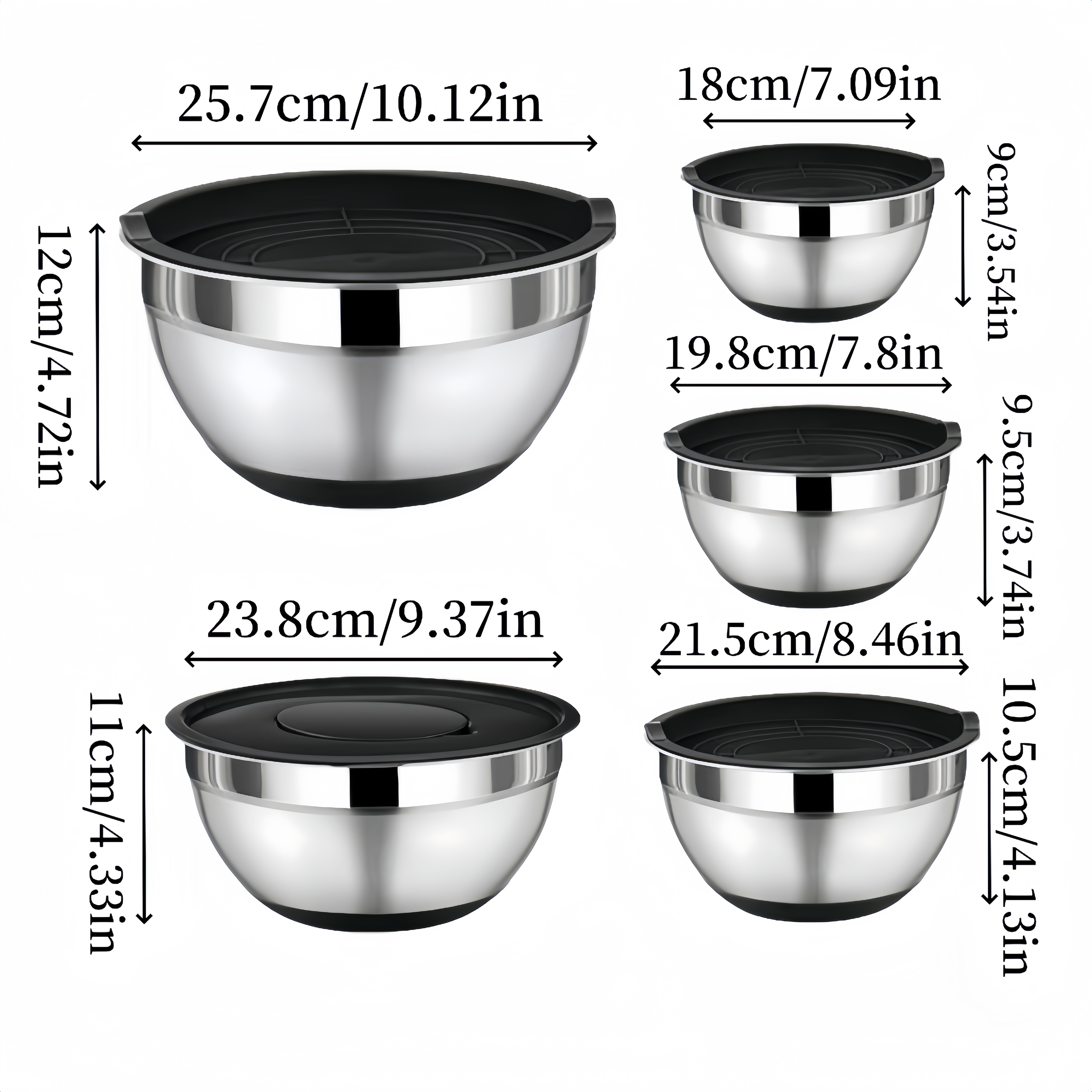 TEMU 13pcsss Stainless Steel Mixing Bowl Set (black), Non-slip Silicone Bottom 13pcss Mixing Bowl Set With Sealing Lid With 3 Grater Attachments,