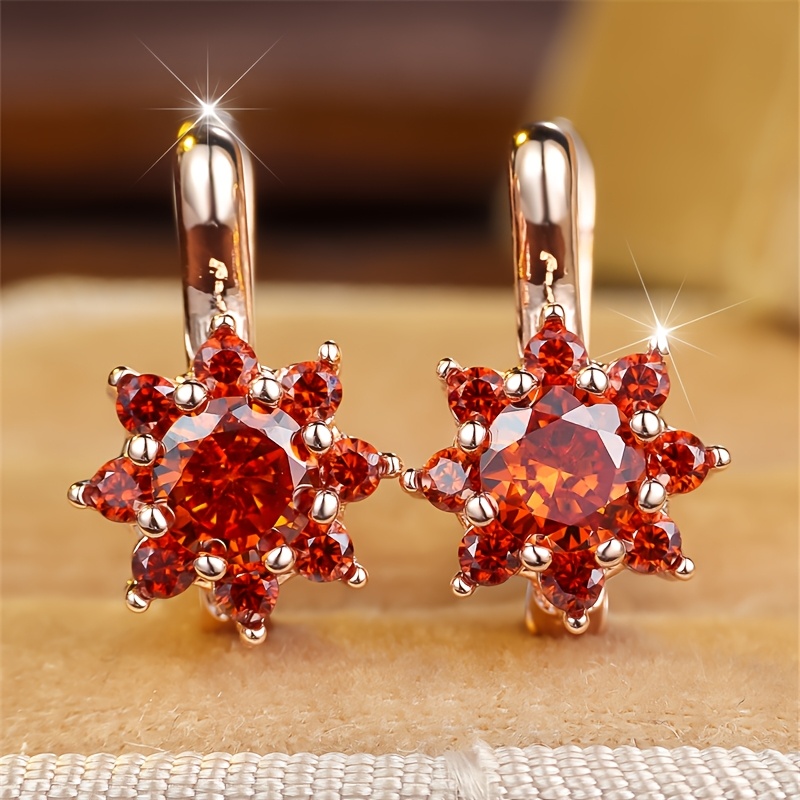 TEMU A Pair Of Rose Red Flower Synthetic Synthetic Zirconia Earrings, College Style Classic -garde Elegant Music Festival Casual Vacation Mature