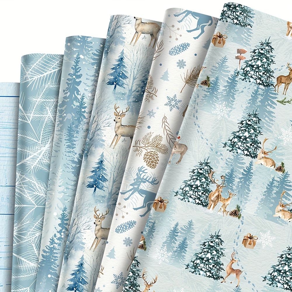 

Christmas Wrapping Of 6 Rolls With Reindeer & Trees, Premium Holiday Gift Wrap Blue Patterns For Seasonal Gifts - 27'' X 20'' Sheets, No Accessories Included