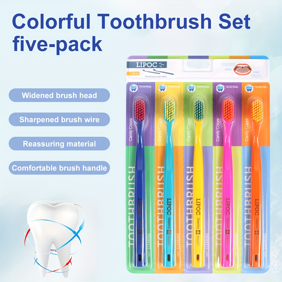 

5- Toothbrushes, , -size, , Unscented, Unisex Adult Set For Cleaning And