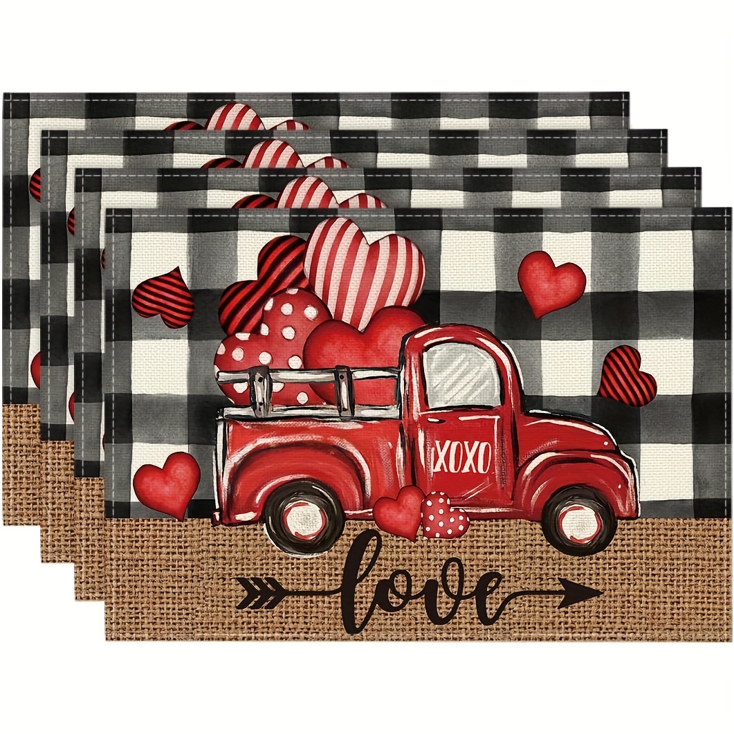 

4pcs, Hearts Day Placemats Set Of 4, 12x18 Table For Dining Decoration