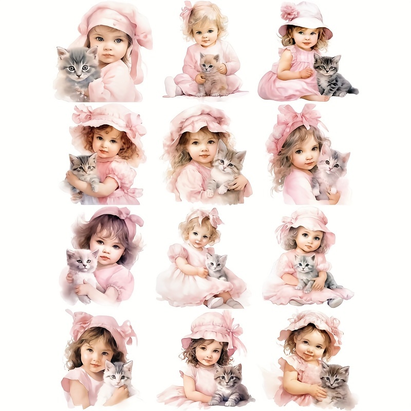 Image of Pink Cat Girl Sticker Decoration Crafts Scrapbooking Stickers Book Decorative Sticker Diary Sticker Greeting Card Gift Handmade Sticker Decoration