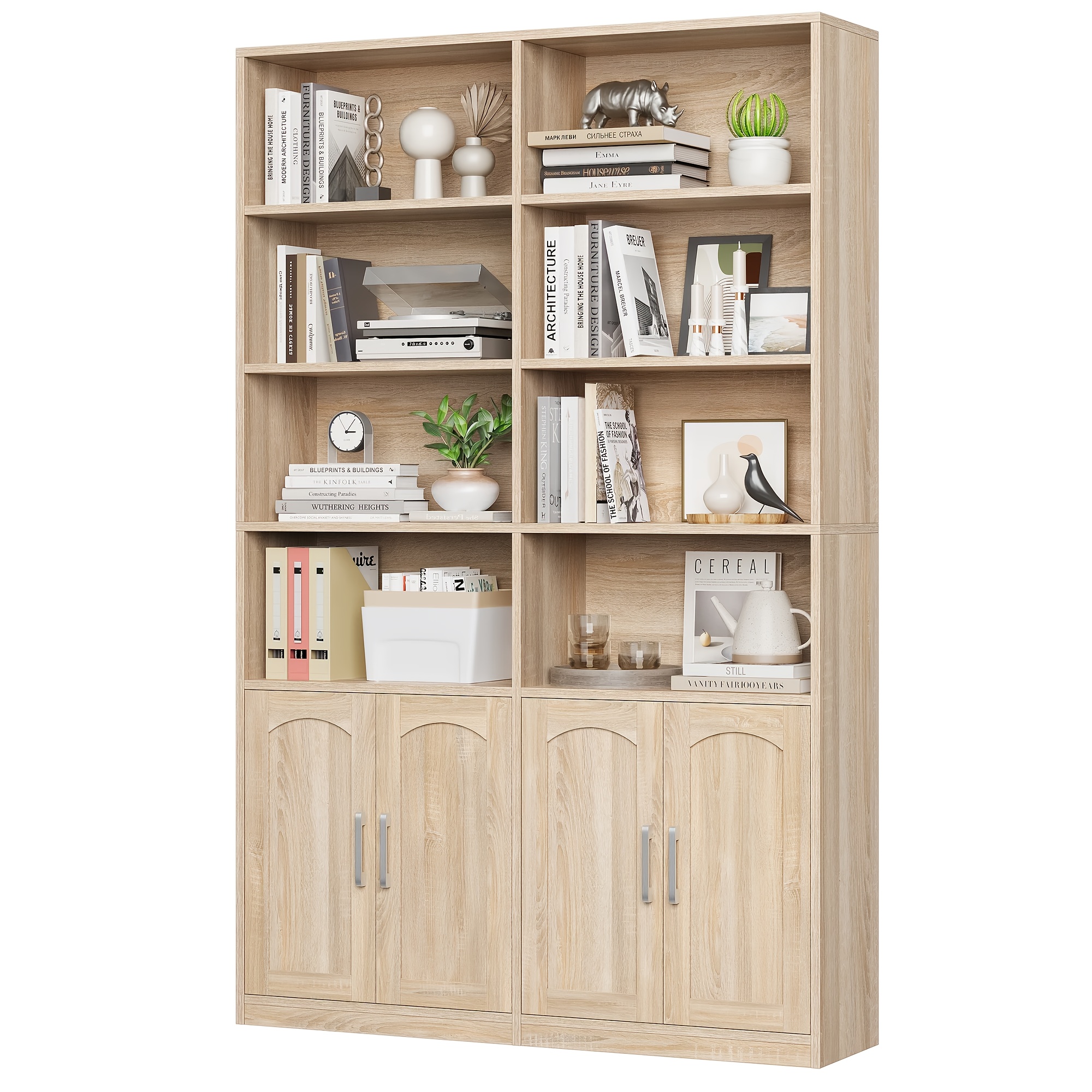 FULTRU Bookshelf And Bookcase with Doors, 6 Tier Double Wide Large Bookshelves, Open Display Shelves, 73'' Tall Bookshelf with Storage Cabinets for Home Office, Living Room, Library, White