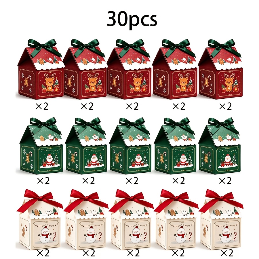 TEMU Boîte-cadeau maison de Noël 15/30 pièces, avec Père Noël, de neige et sapin de Noël, avec un toit amovible. Convient pour cartes de vœux,
