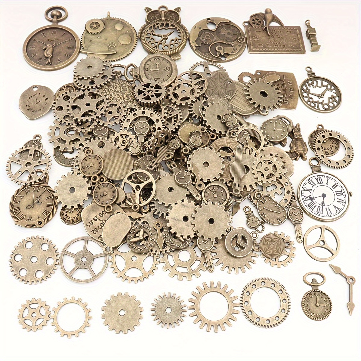 160pcs Mixed Alloy Bronze Mechanical Punk Style Clock Gear Set