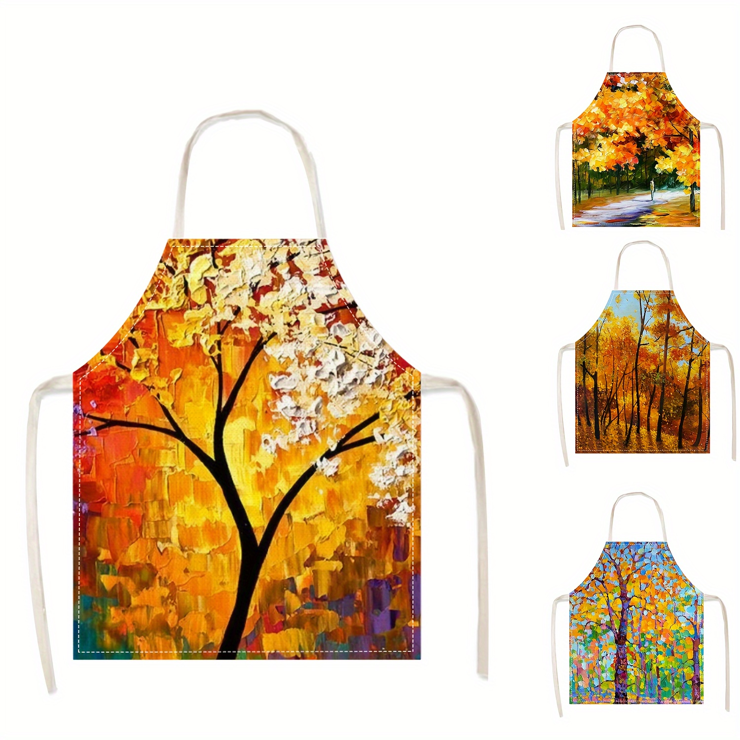 

1pc, Apron, Fashionable Simple Landscape Oil Painting Series Apron, Stain-resistant And Oil-proof Cooking Apron, Workwear For Household Cleaning, Cooking