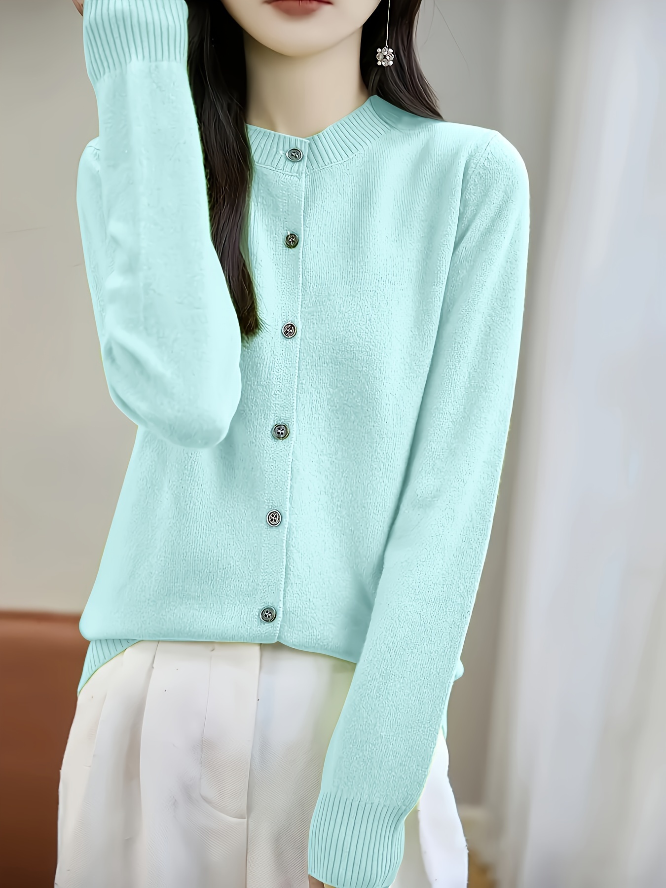 womens light mint green cardigan japanese korean style Temu Peru