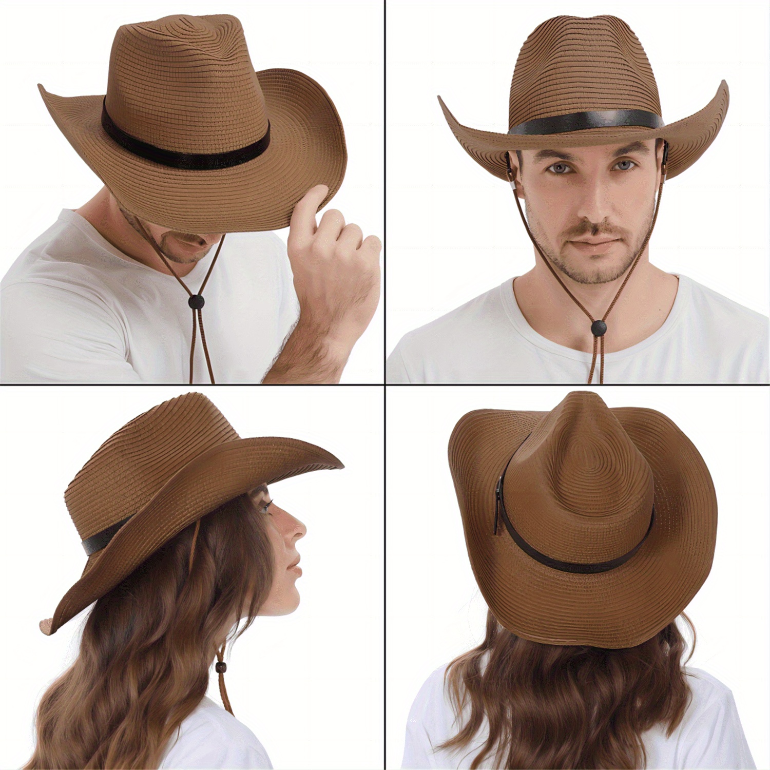 1pc unisex wide brim straw cowboy hat straw cowboy hats men  display picture 1