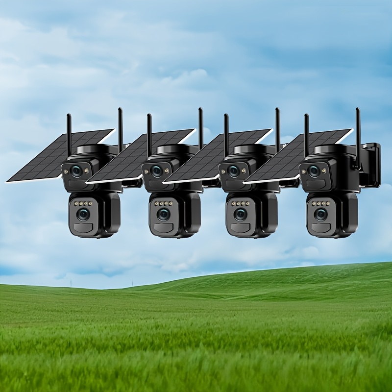 TEMU Ensemble de 4 pièces, Caméra solaire WiFi à faible consommation (aucun câblage ), IP66, Surveillance de mouvement à 355° avec alarme à