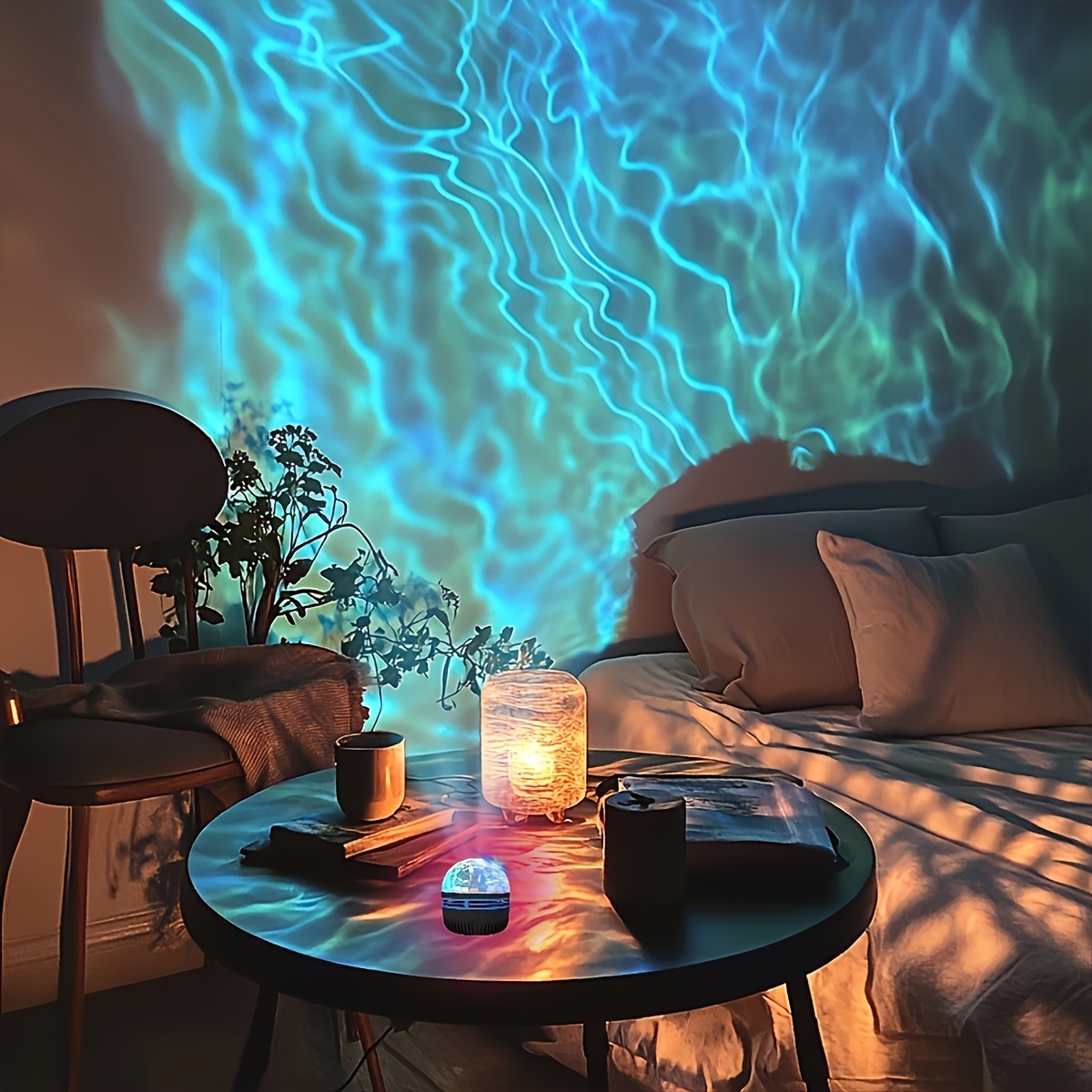 TEMU Usb-powered Water Light Projection Lamp - Rgb Color Changing, Tabletop Design For Home, Bedroom, Living Room, And , For Home Lighting | Color